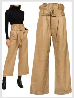 Marissa Webb Dixon Lambskin Leather Paperbag Pant Desert 6